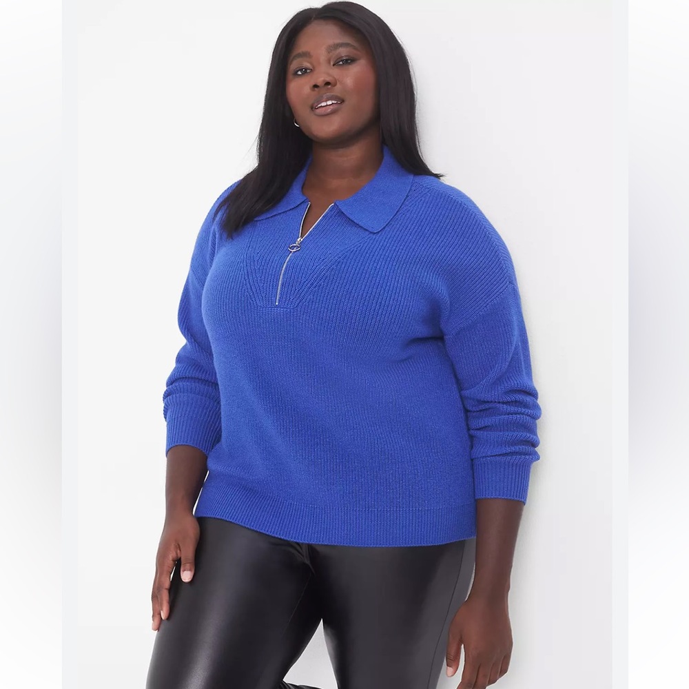 Lane Bryant Blue Half-Zip Ribbed Pullover Long Sleeve Sweater Size 22/24 Office